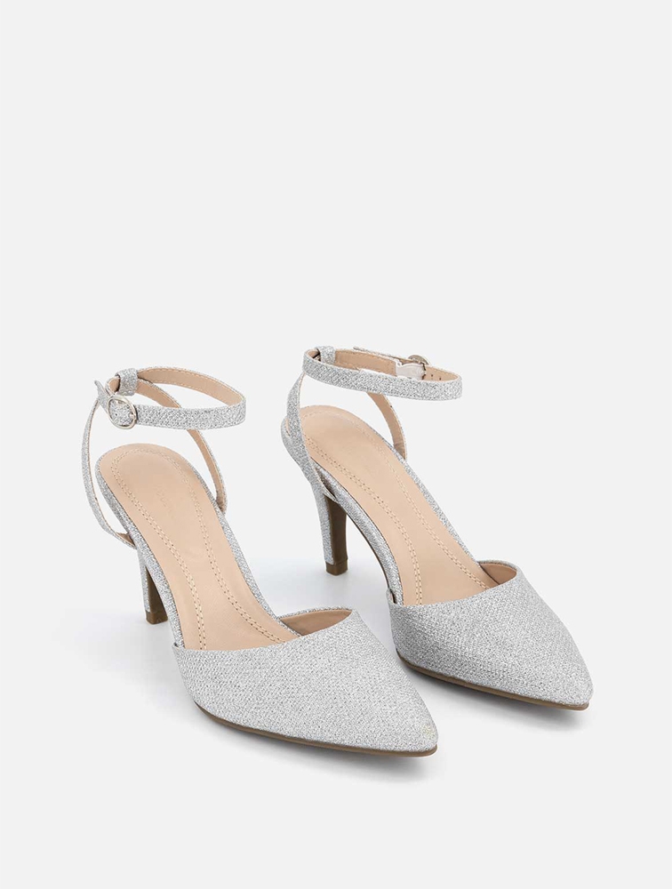 Silver ankle hot sale strap court shoes